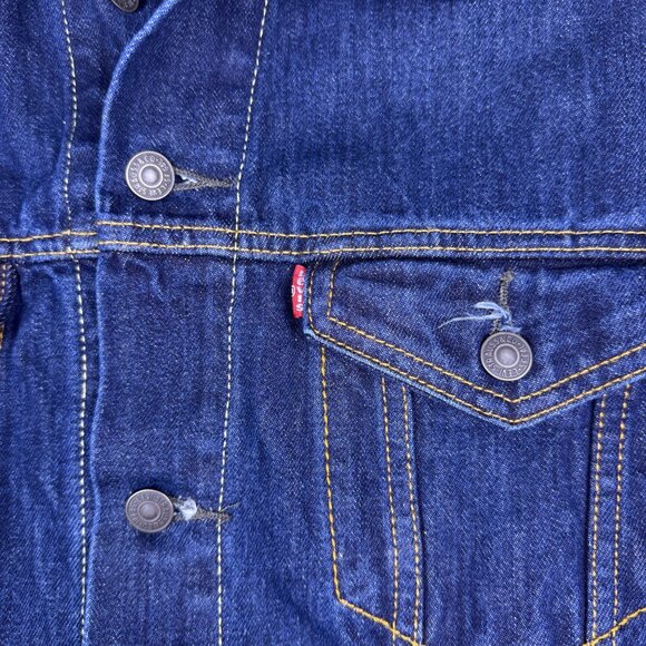 Levi Trucker Jean Jacket Dark Wash Denim Men's XL Grunge - Picture 4 of 7